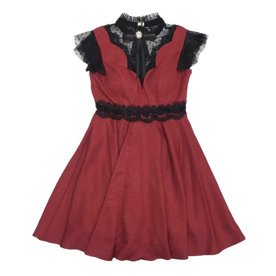 ROBE de FLEURS チョーカー風×ガーリードットチュールフレアミニキャバドレス