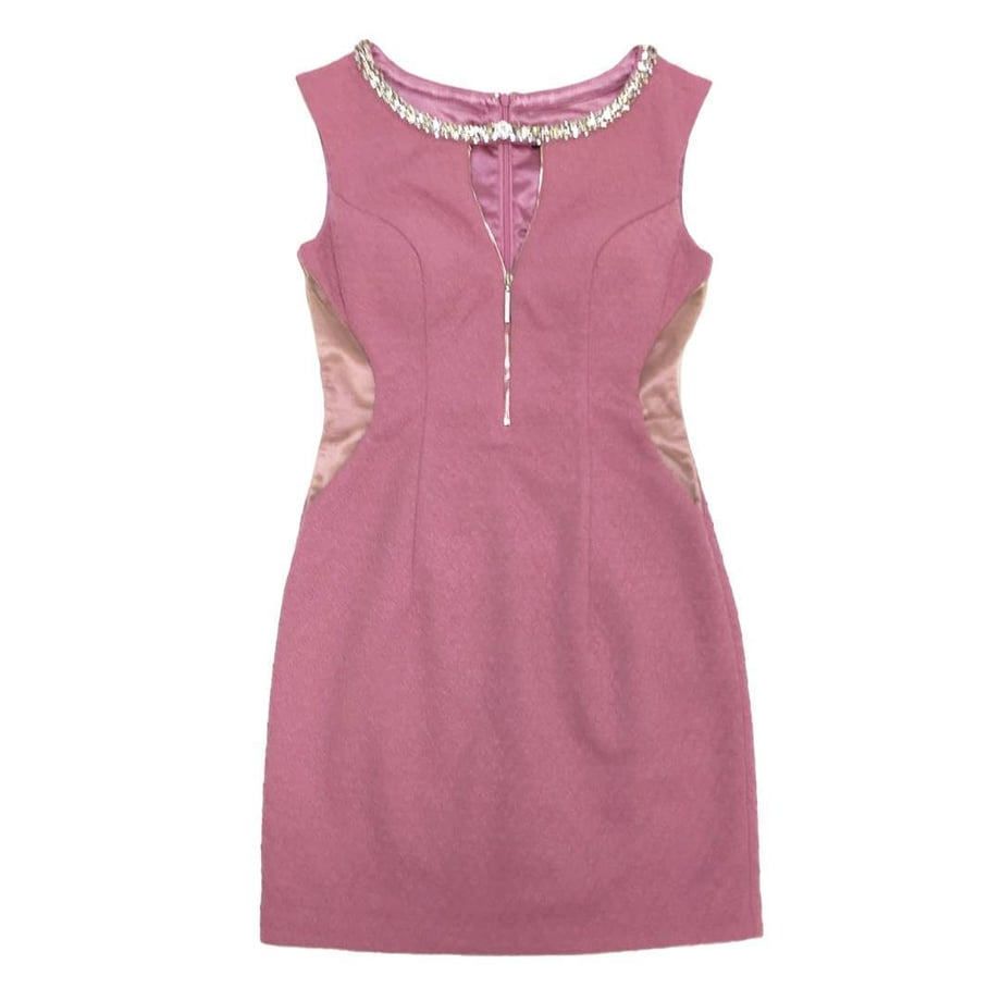 ROBE de FLEURS Glossy フロントジッパー×ビジューワッフルタイトミニキャバドレス
