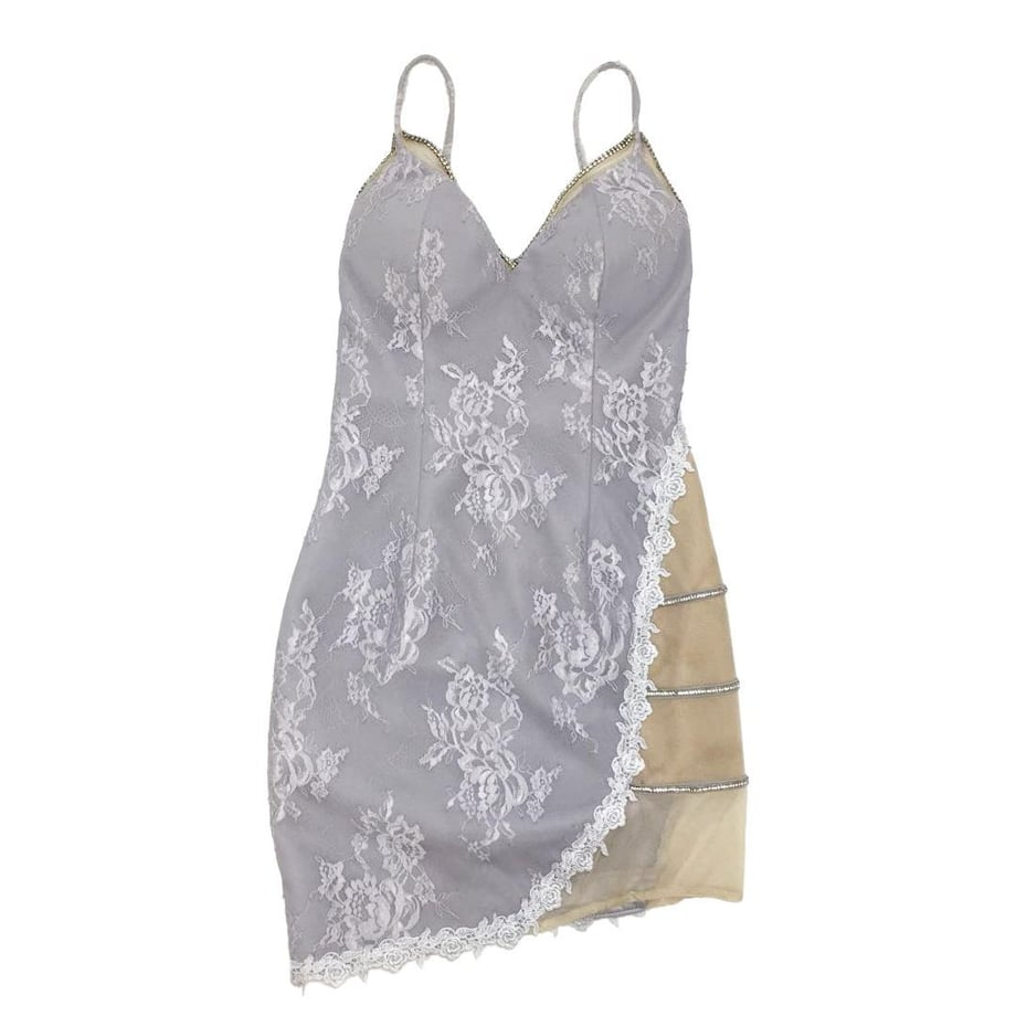 ROBE de FLEURS Glossy サイドレース切替 バストビジュー キャミソールタイトミニドレス