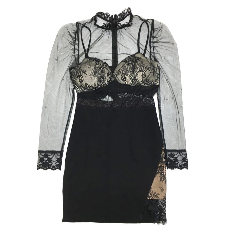 ROBE de FLEURS Glossy ロングスリーブ×ストレッチタイトミニキャバドレス