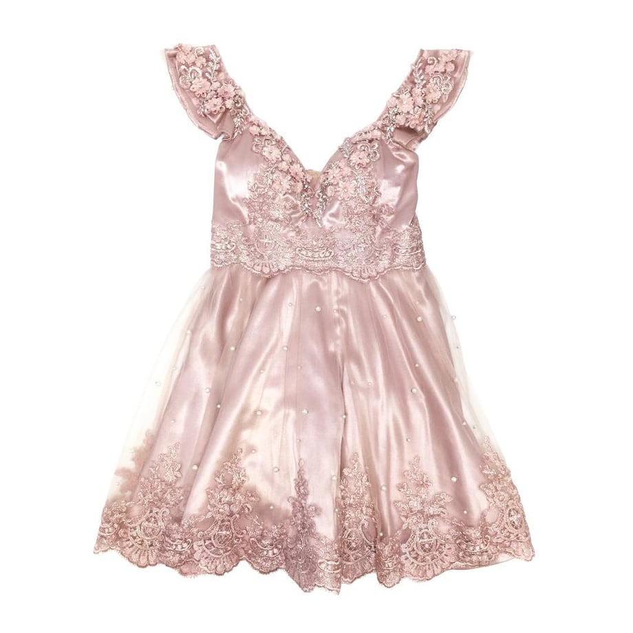 ROBE de FLEURS 立体フラワー×パールチュールフレアミニキャバドレス