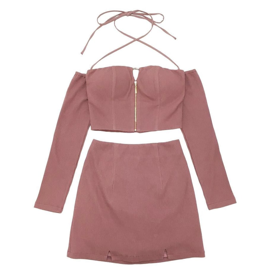 ROBE de FLEURS Glossy リブニットアームカバーミニセットアップキャバドレス