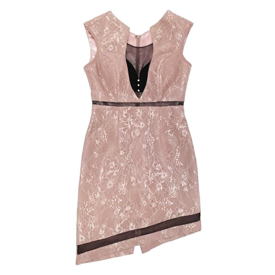 ROBE de FLEURS Glossy チュール切り替え×レースタイトミニドレス