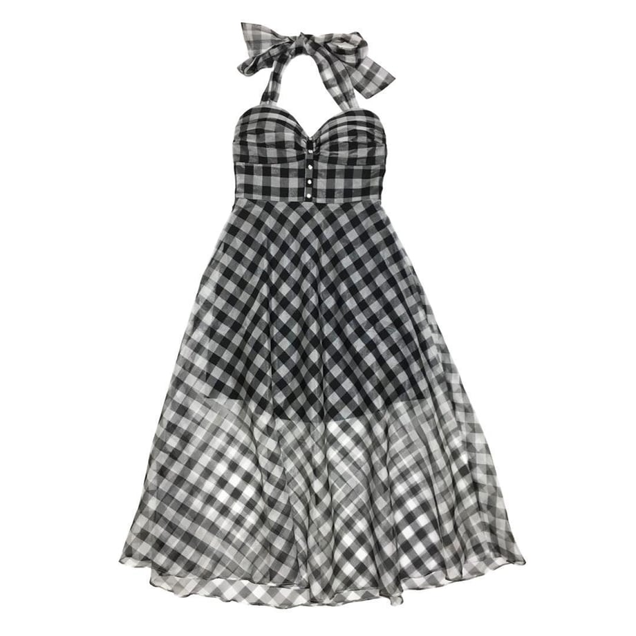 ROBE de FLEURS オーガンジーチェックミディキャバドレス