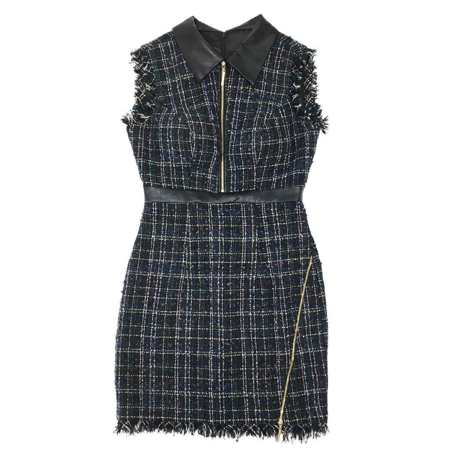 ROBE de FLEURS Glossy 襟フロントジッパーｘツイードタイトミニキャバドレス