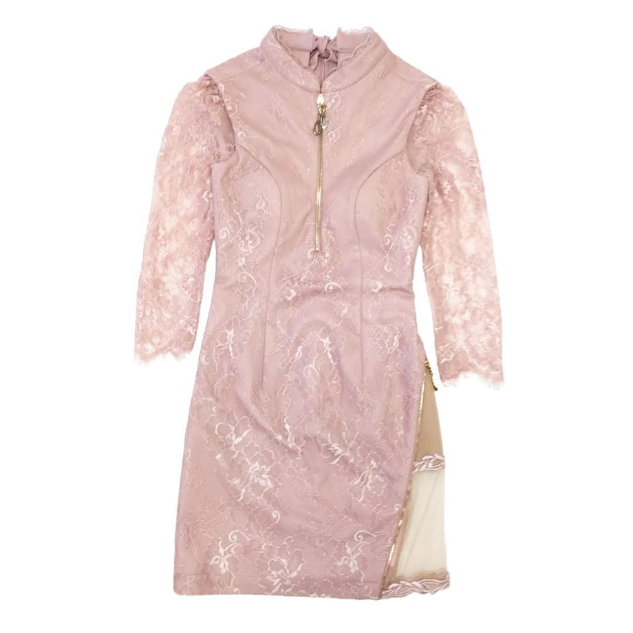 ROBE de FLEURS Glossy ジッパー×サイドチュール切替タイトミニキャバドレス
