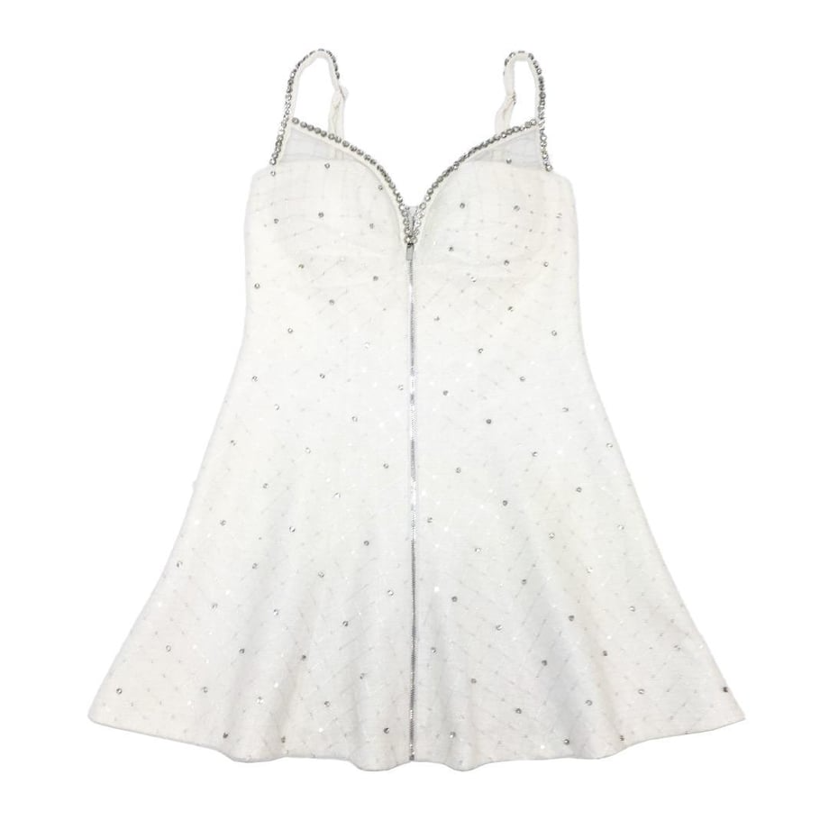 ROBE de FLEURS ショルダービジューフロントジッパーフレアミニキャバドレス