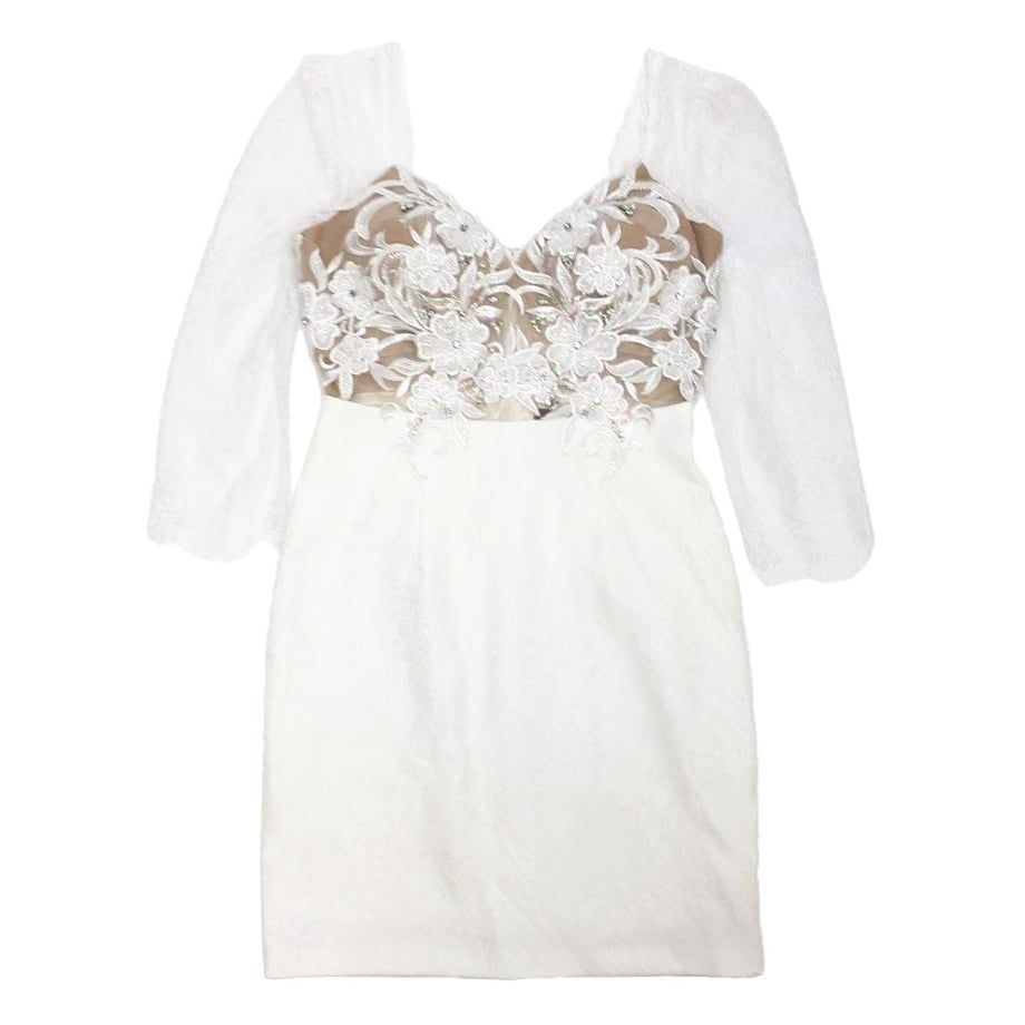 ROBE de FLEURS Glossy レース袖ｘフラワーモチーフタイトミニキャバドレス
