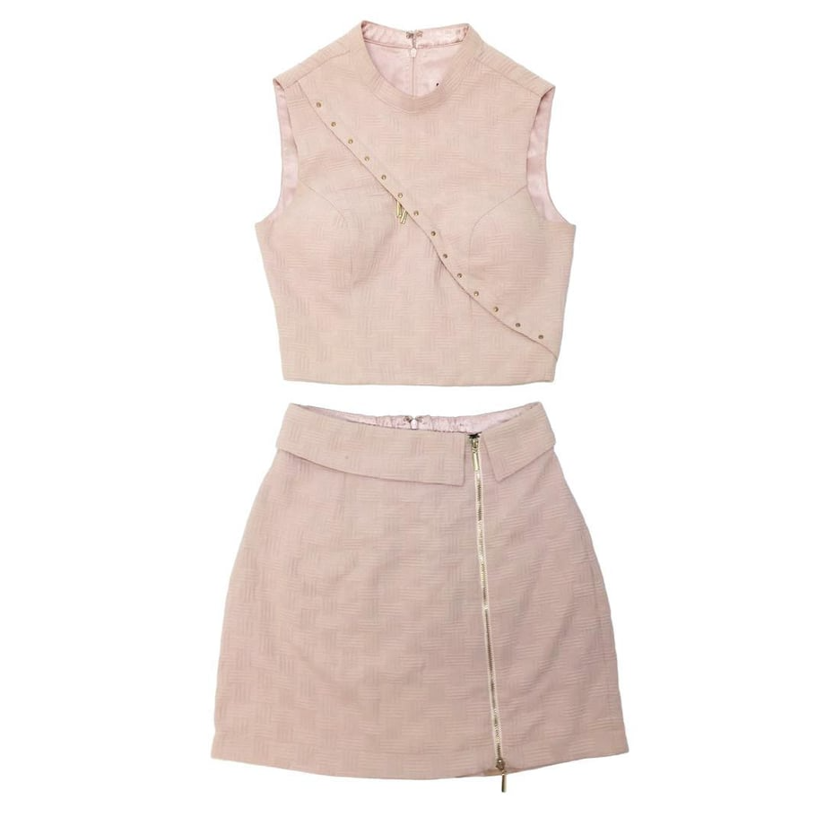 ROBE de FLEURS Glossy マルチファスナーハイネックセットアップキャバドレス