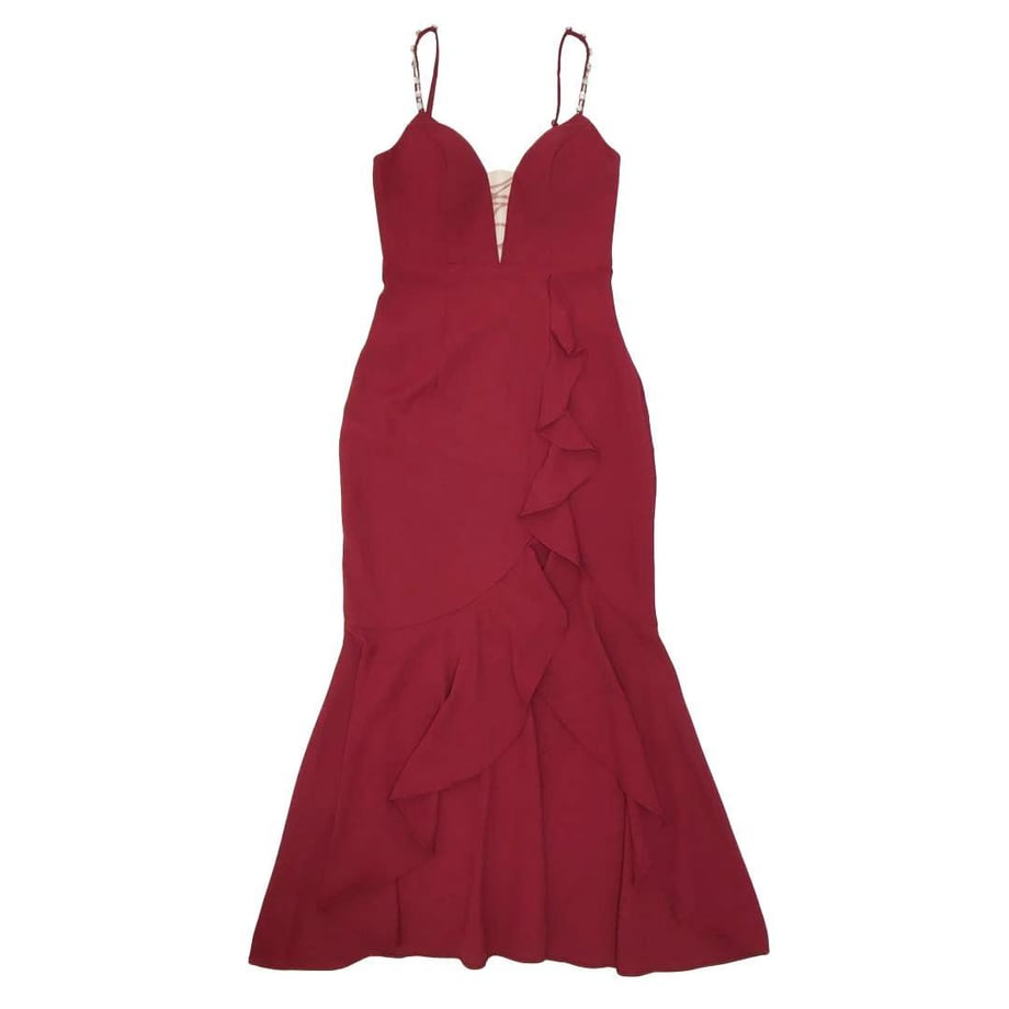 ROBE de FLEURS Glossy バックレースアップアシンメトリーフリルマーメイドキャバドレス