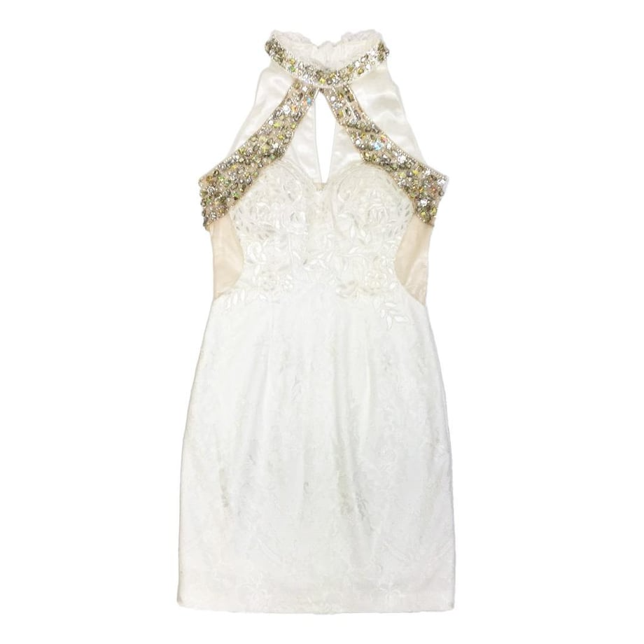 ROBE de FLEURS Glossy ビジュードロップｘホルターネックタイトミニキャバドレス