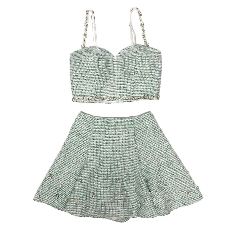 ROBE de FLEURS スプリングツイード×ビジューパールセットアップキャバドレス