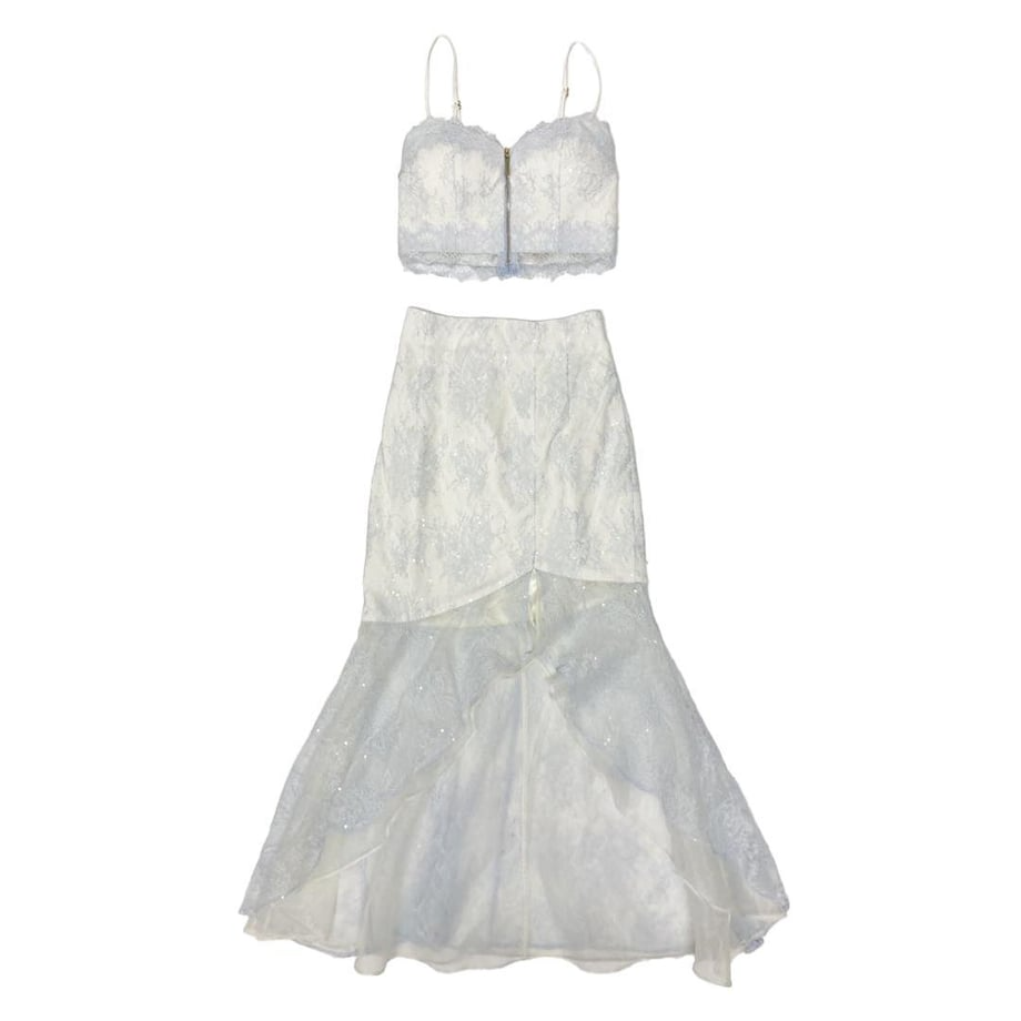 ROBE de FLEURS レース×オーガンジーセットアップロングキャバドレス