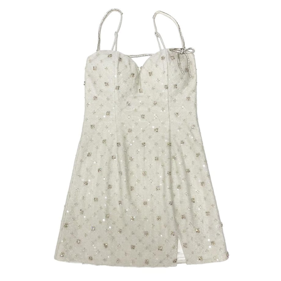 ROBE de FLEURS ビジューリボンハートカットタイトミニキャバドレス