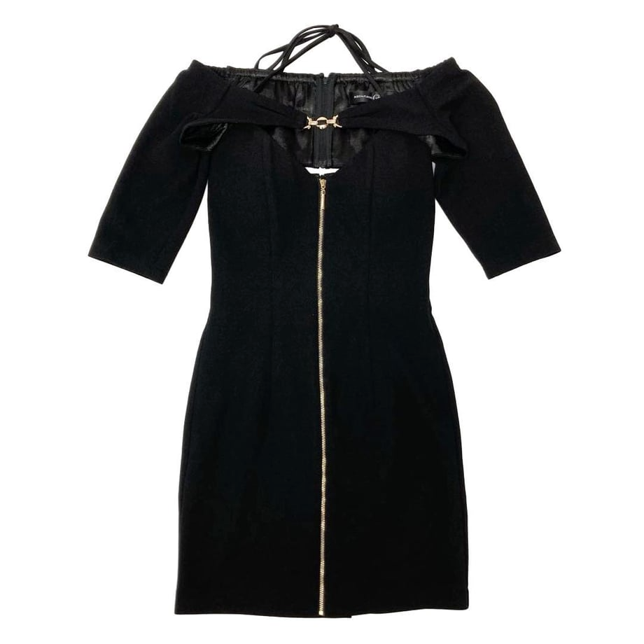 ROBE de FLEURS Glossy 袖ありバックルフロントジッパーミニキャバドレス