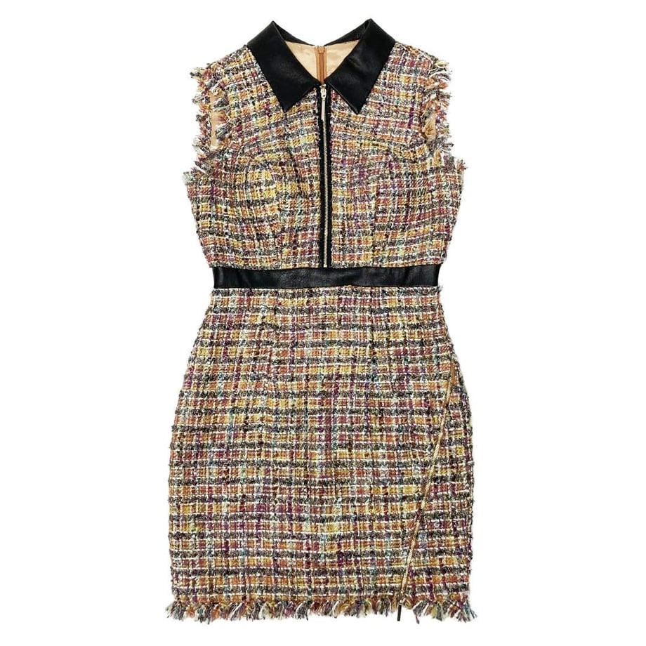 ROBE de FLEURS Glossy 襟フロントジッパーｘツイードタイトミニキャバドレス
