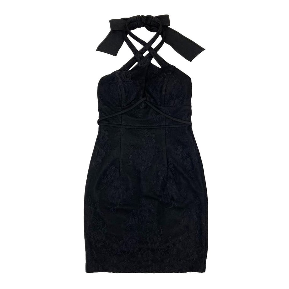 ROBE de FLEURS Glossy クロスホルターストレッチタイトミニキャバドレス