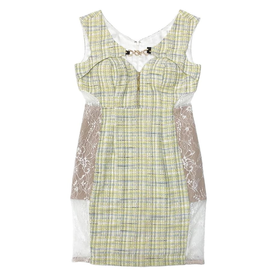 ROBE de FLEURS Glossy ラメツイード×フロントロックデザインタイトミニキャバドレス