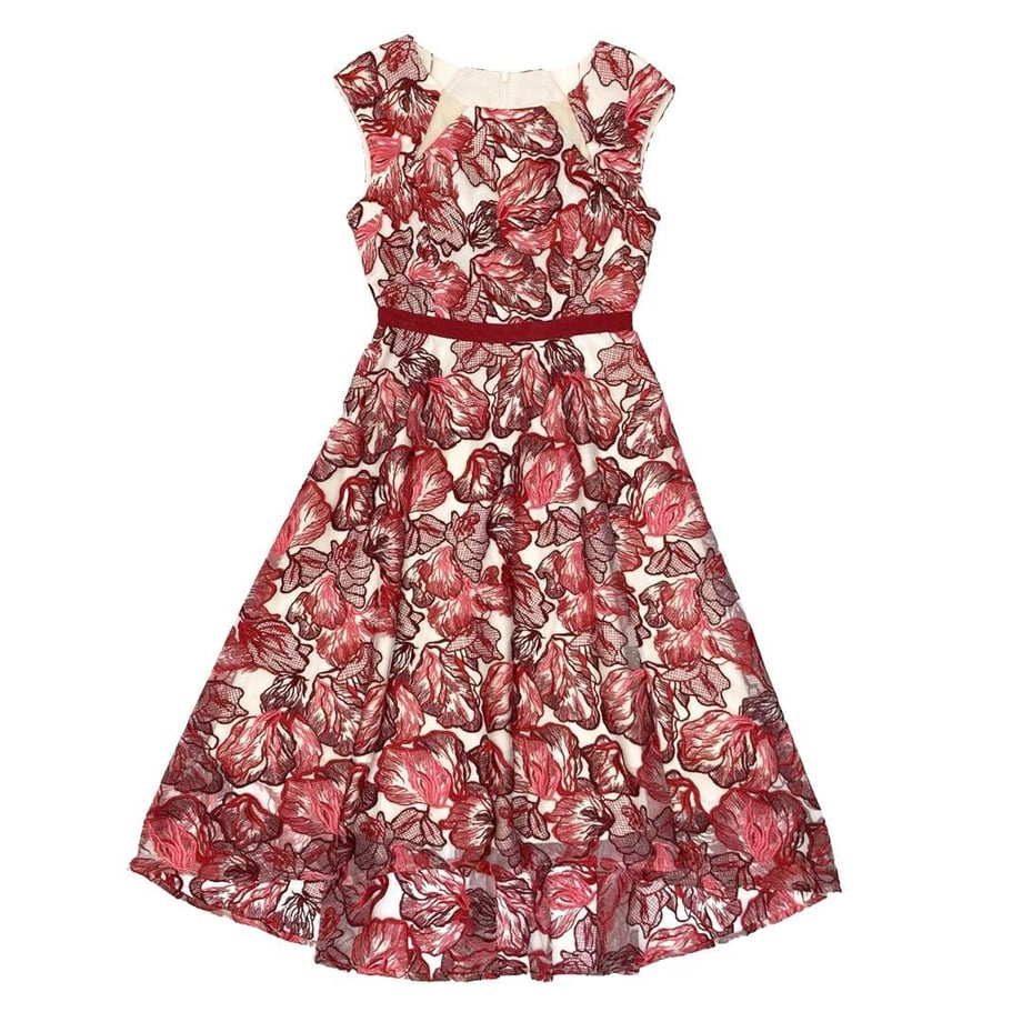 GINZA COUTURE フラワーレース ミディアムワンピースドレス レッド