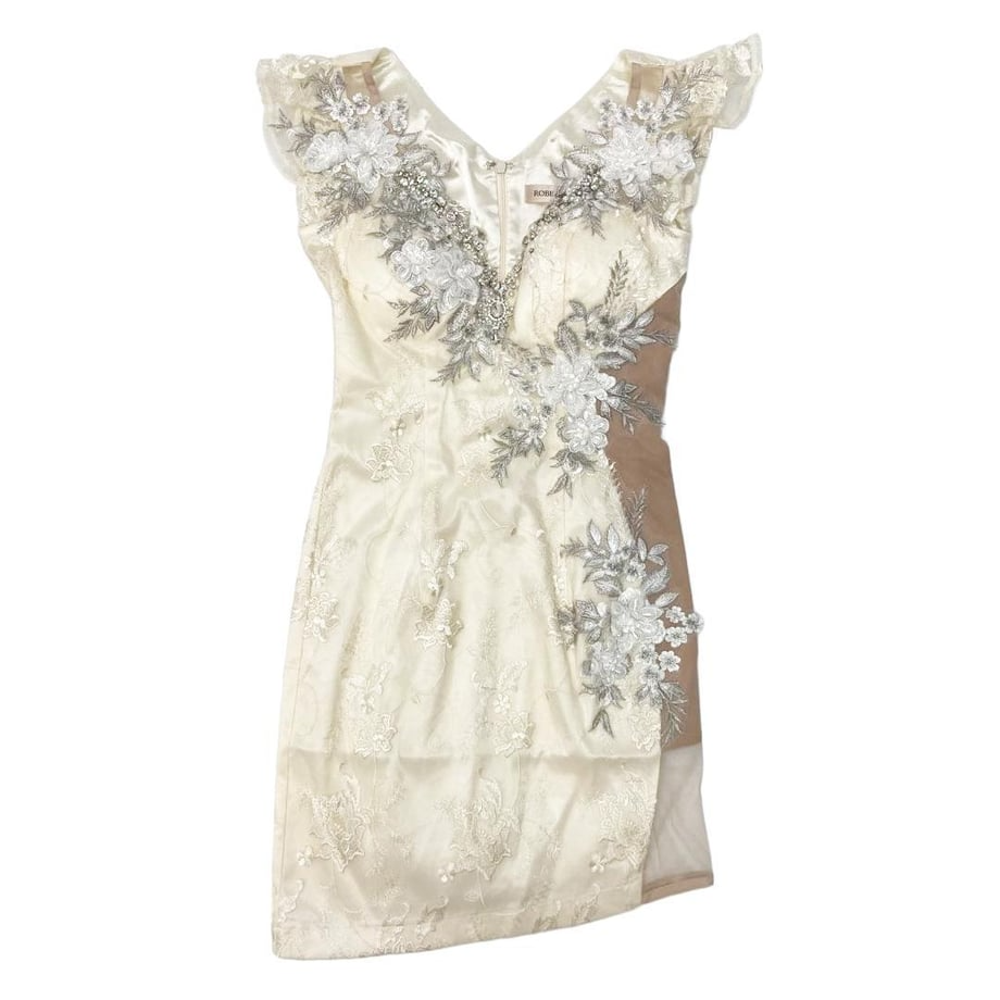 ROBE de FLEURS 立体フラワー×アシンメトリーカットタイトミニキャバドレス