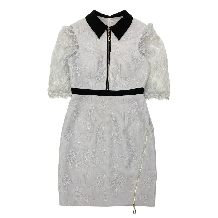ROBE de FLEURS Glossy フロントジッパーｘレース五分袖タイトミニキャバドレス