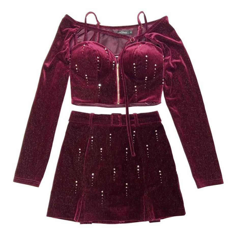 【ROBE de FLEURS Glossy / ローブドフルールグロッシー】2WAY ラメベロアセットアップミニキャバドレス