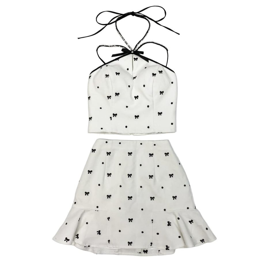 【ROBE de FLEURS / ローブドフルール】リボン柄バストカットセットアップセミフレアミニキャバドレス
