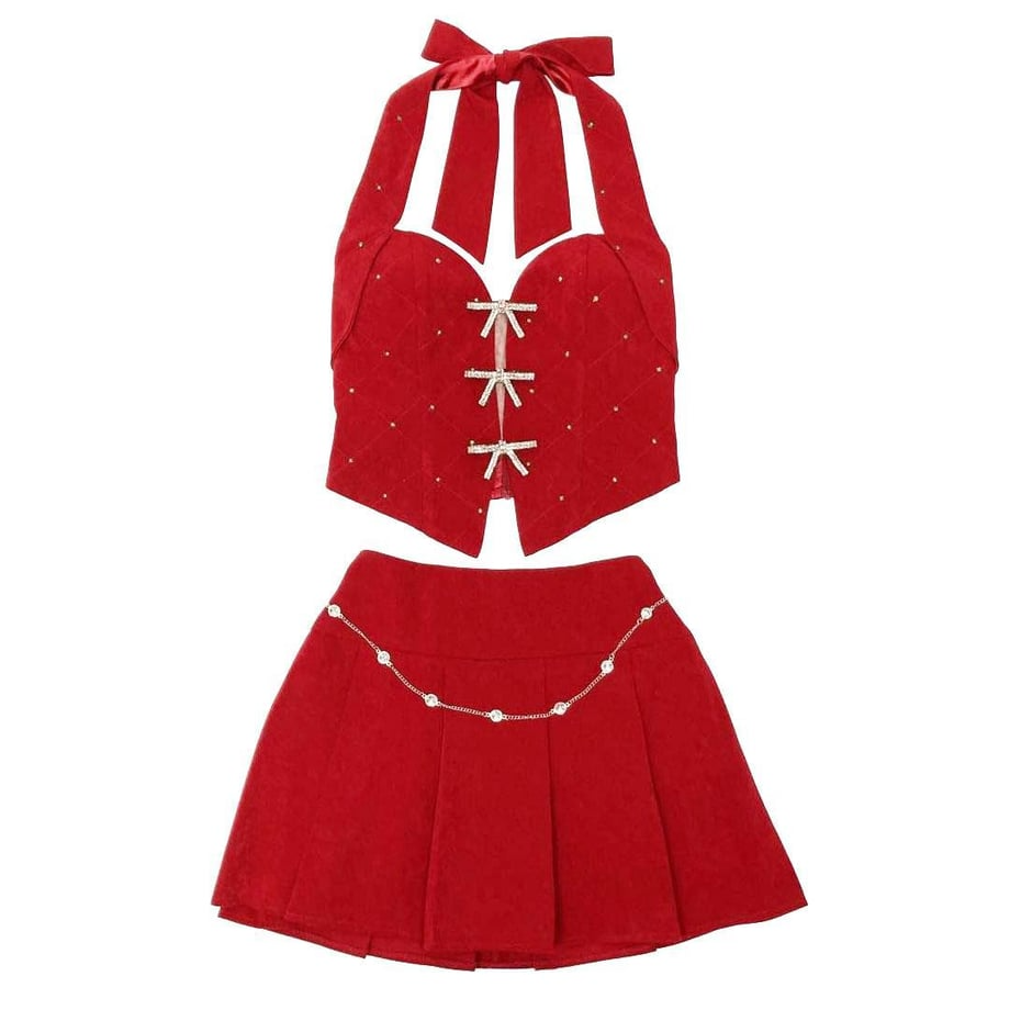 【Anier ROBE. / アニエルローブ】リボン スエードフレアセットアップミニドレス